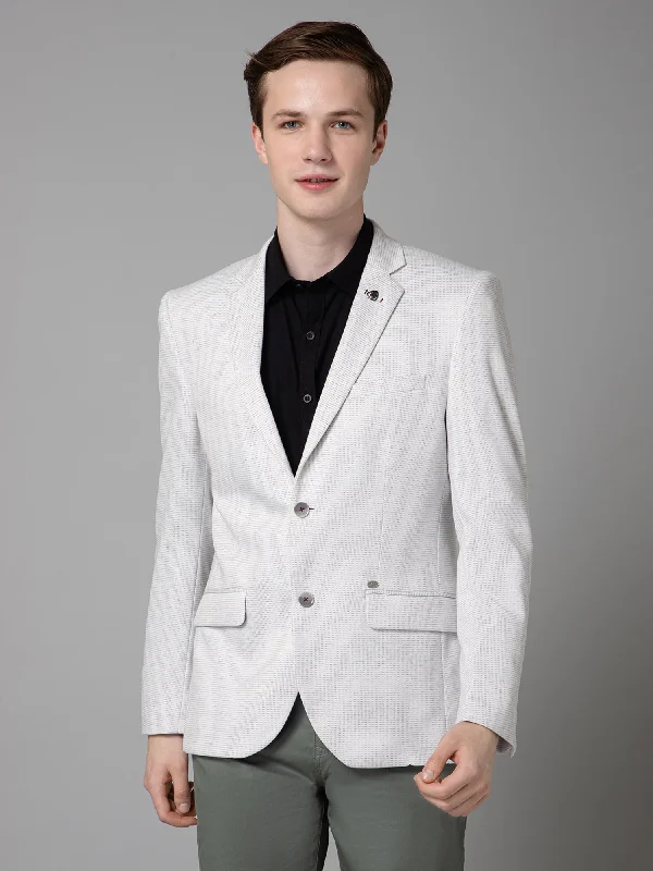 High Street Design Off White Self Design Full Sleeves Casual Blazer For Men