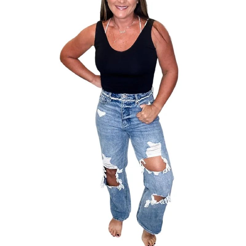 Classic And Versatile Sylvie Ultra High Rise 90's Boyfriend Jeans In Blue