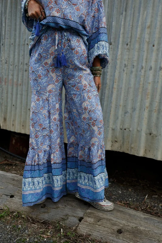 Layered Style The Nest Lani Wide Leg Pants - Blue Border Print
