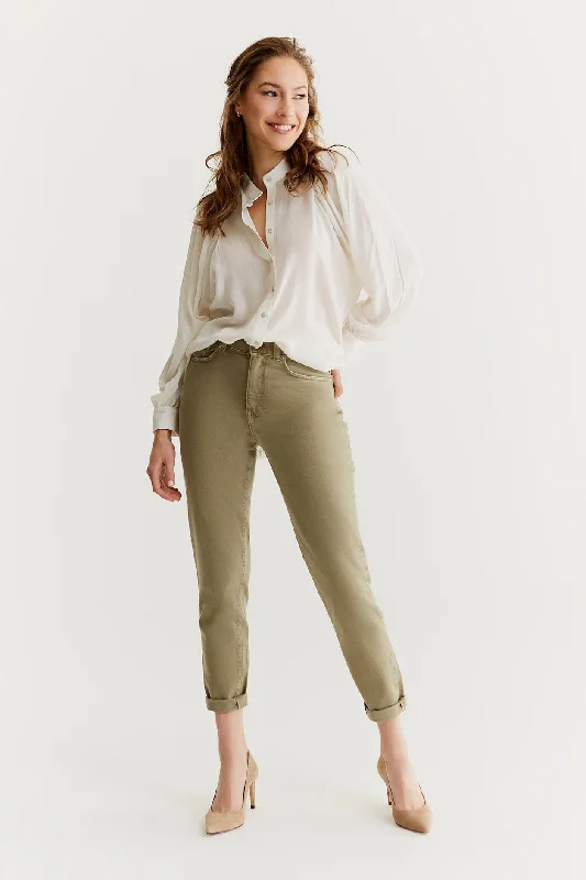 British Style Lynn Mid Waist 5 Pocket Jeans Light khaki