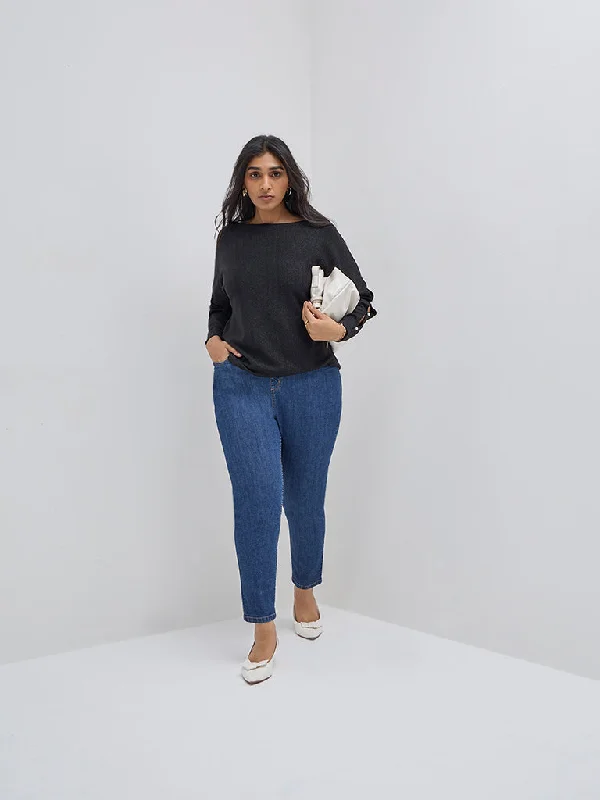 Celebrity Style Gia Dark Blue Solid High-Rise Cotton Blend Jeggings