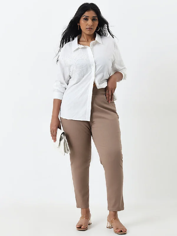 Sports And Leisure Gia Taupe Solid High-Rise Cotton Blend Jeggings