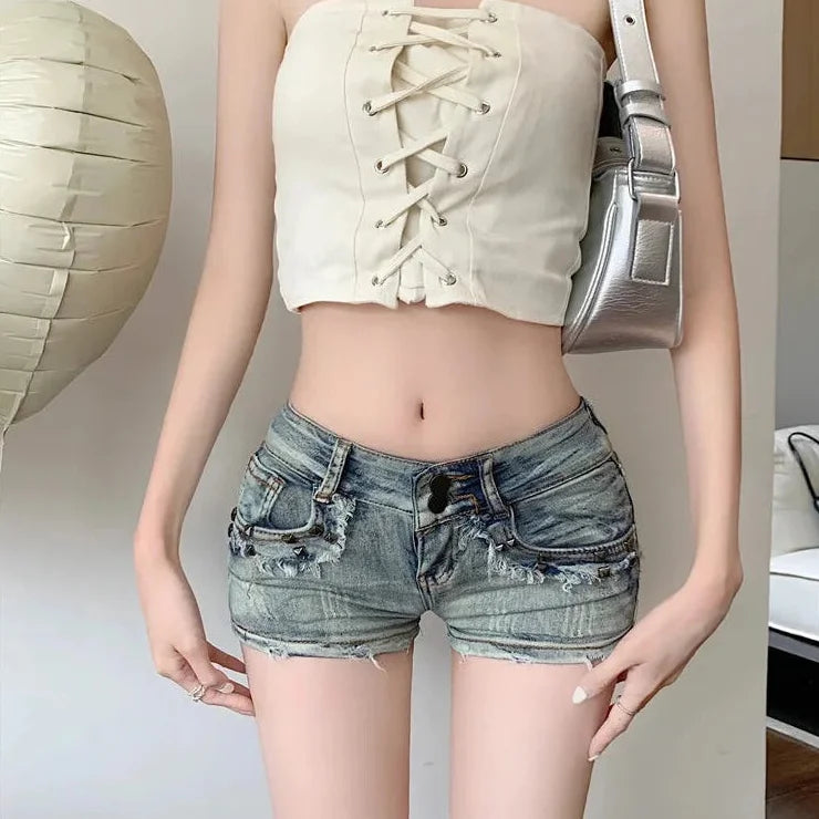 Smart Comfort Wear Women's American Low Waist Fur-lined Streetwear Vintage Style Denim Shorts Smart Comfort Wear Women's American Low Waist Fur-lined Streetwear Vintage Style Denim Shorts